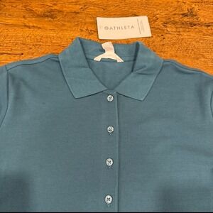 Athleta Teal Green Casual Preppy Relaxed Pique Short Sleeve Polo Shirt Women's M